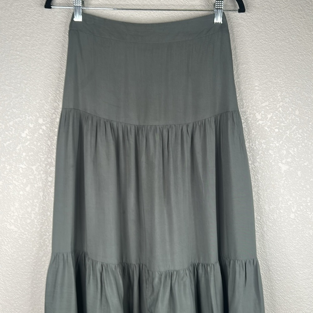 Shein Olive Green Flowy Coastal Casual Layered Elastic Waist Maxi Skirt Size S - Picture 3 of 7
